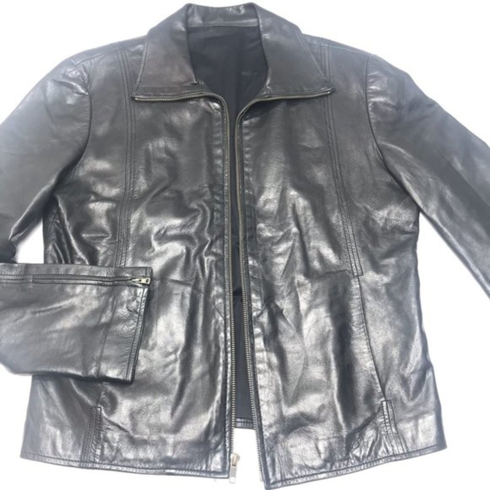 100% Authentic GUCCI Black Leather Moto Cafe Racer Zip Jacket US 38 EU 48 Small